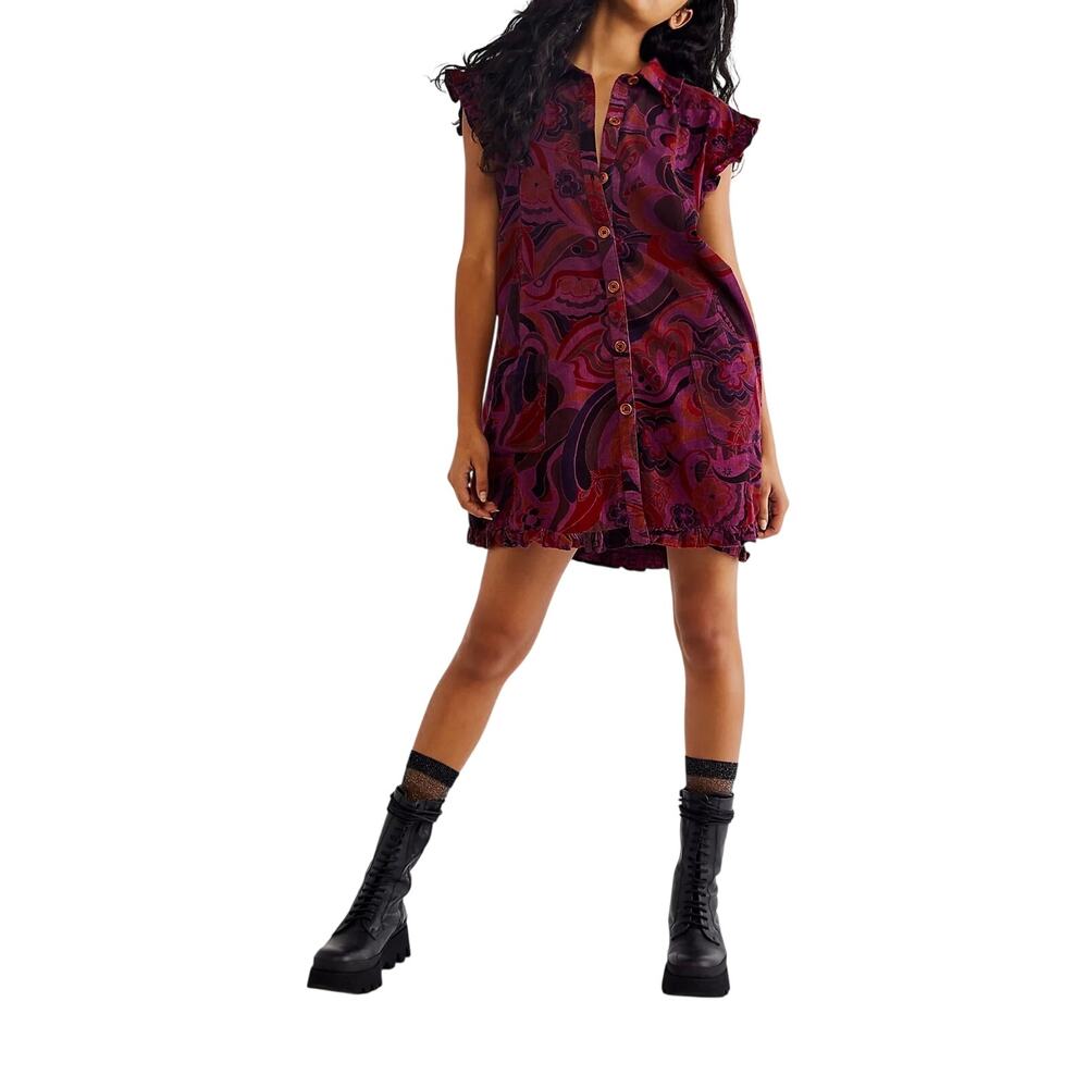 Free People | Sunny Days Pink/Purple Corduroy Mini Dress | XS - Picture 12 of 13